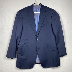 Sanford Bryant Mens Wool Sport Coat Blazer Size 44R Navy Blue Surgeon Cuff Italy